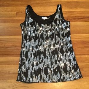 Calvin Klein Black/Silver Sequined Tank, Size S